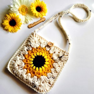 Sunflower Purse,teen Adult, Crochet Granny Sunflower Bag, Crossbody Bag ...