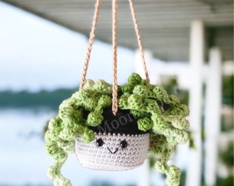 String of Pearls in Pot with Hanger, Crochet Home Decor, No Fuss Plants, Shelf Desk or Table Decor, No Water Faux Plant, Hanging House Plant