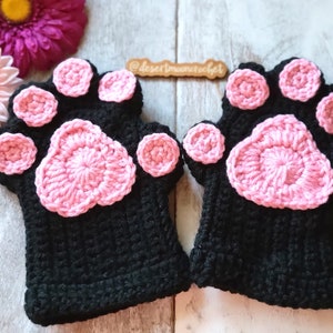 Cat or Dog Paw Fingerless Gloves, Crochet Mitts, Animal Paw, Kitty Gloves, Adult Size Small or Medium