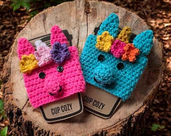 Gehäkelte Einhorn Kaffeetasse gemütlich: Bunte Fantasy Drink Sleeve