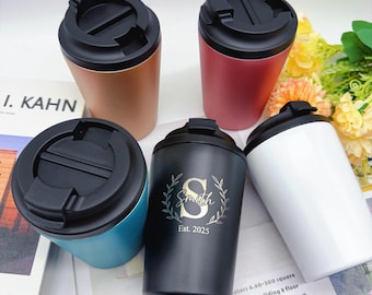 Personalized Travel Mug with Custom Engraving - Insulated Stainless Steel Coffee Tumbler, Spill-Proof Lid, Hot/Cold Gift