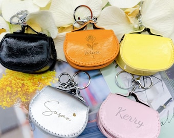 Personalized PU Leather Keychain Pouch, Headphone Storage, Saddle Bag Charm, Bridesmaid Gift