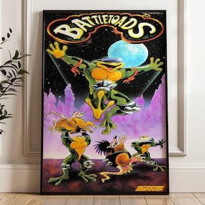 Vintage Battletoads Ninja Turtles NES Poster Retro Arcade Theme Decor Game Room Printable Comic Wall Art Nintendo Power Video Game Poster