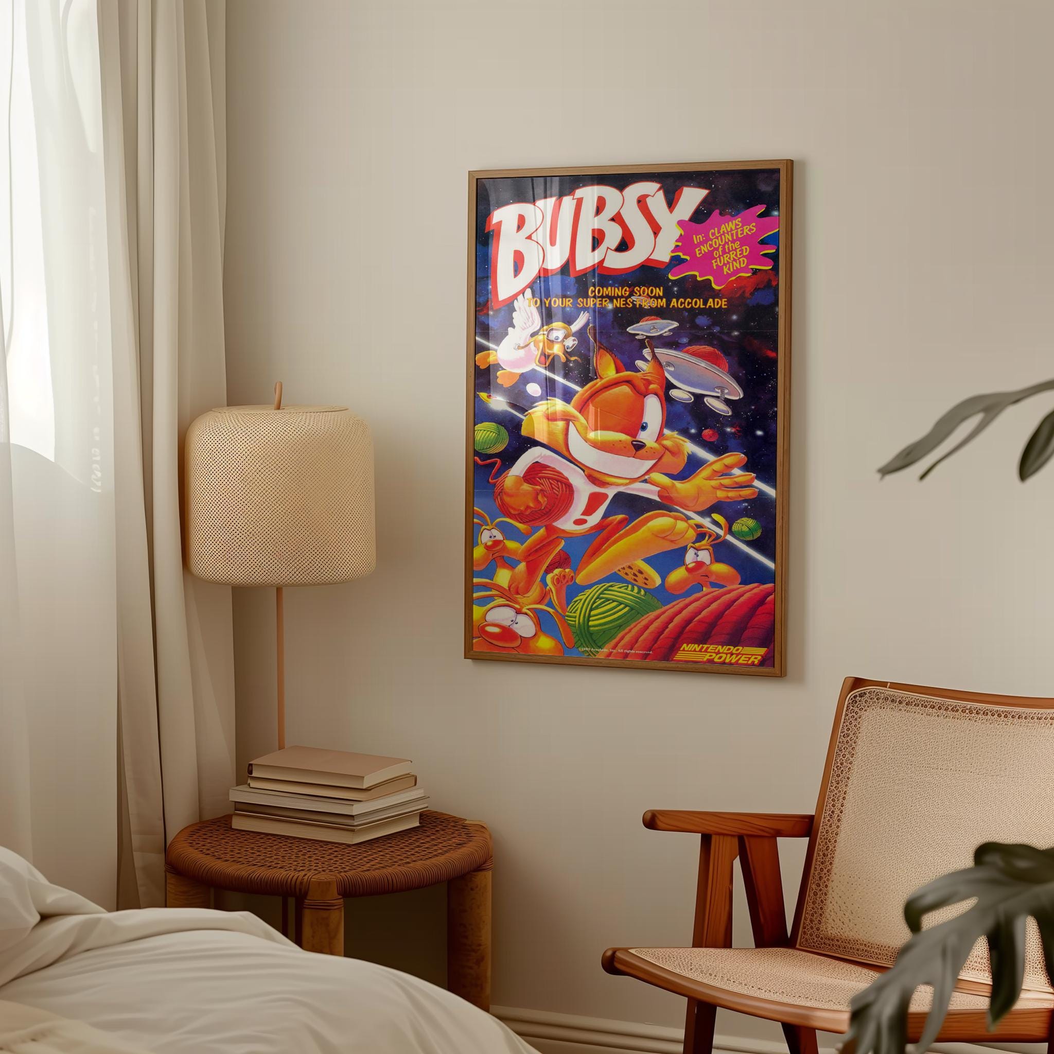 Bubsy Bobcat SNES Poster: Retro Nintendo Power Gamer Decor