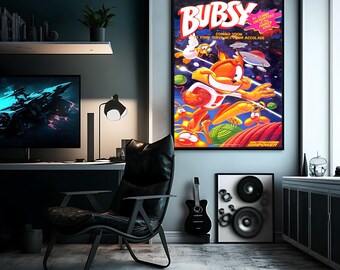 Bubsy Bobcat SNES Poster: Retro Nintendo Power Gamer Decor