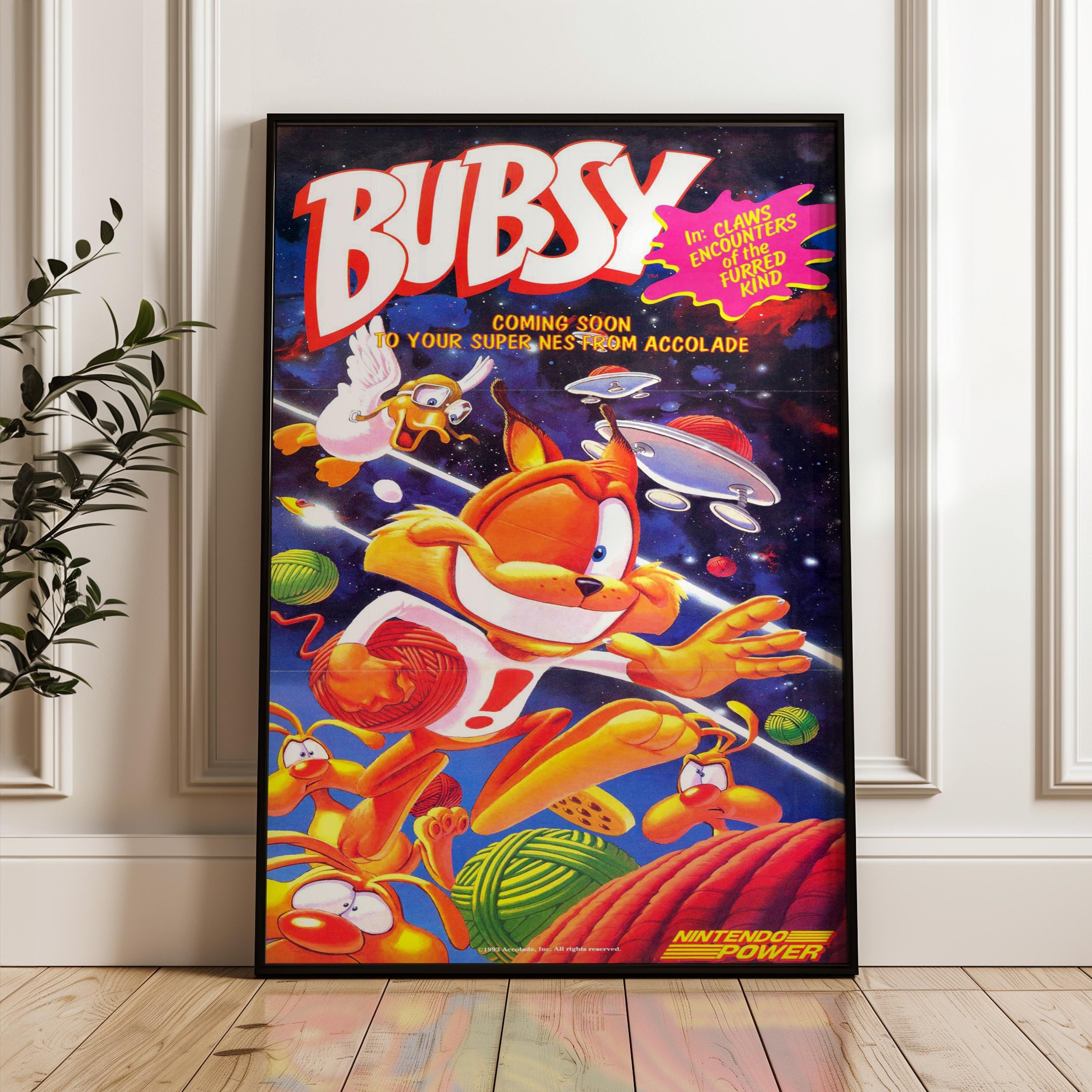 Bubsy Bobcat SNES Poster: Retro Nintendo Power Gamer Decor
