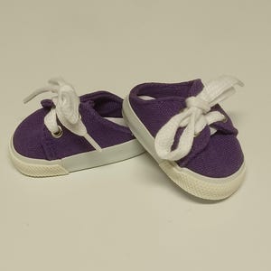 Chaussures à enfiler en toile violettes pour poupées populaires de 18 pouces