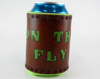 Leather Trout Fly Fishing Can Holder, Personalizable, Made to Order, Hand Tooled, Angler's Gift