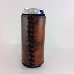 Leather Slim Can Beverage Holder, 12 Oz. Skinny Beer Seltzer Insulator, Groomsmen Bridesmaid Gifts, Personalized image 4