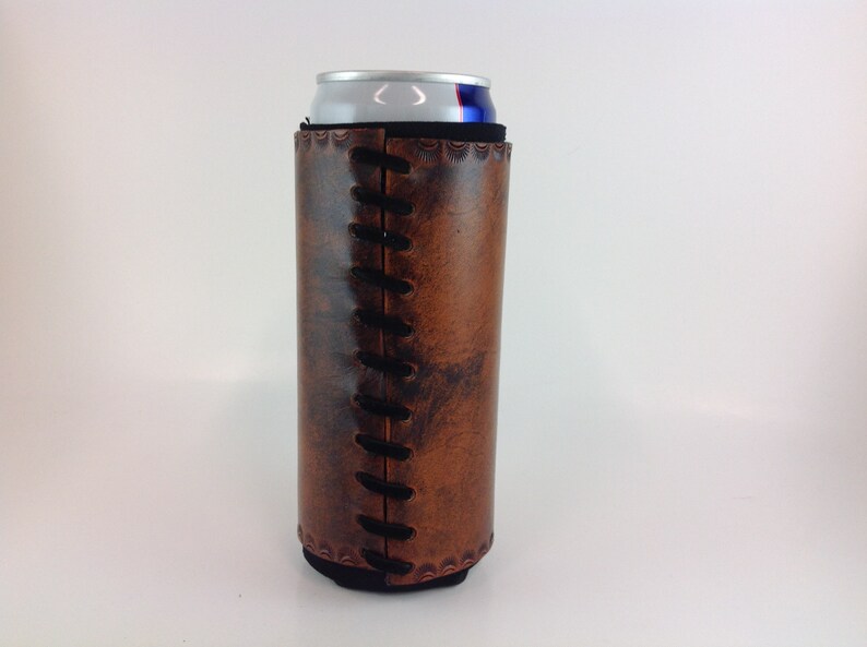 Leather Slim Can Beverage Holder, 12 Oz. Skinny Beer Seltzer Insulator, Groomsmen Bridesmaid Gifts, Personalized image 4