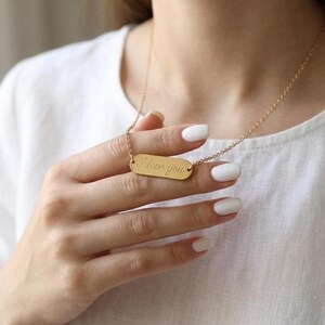 Engraved Name Bar Necklace, Custom Gold Bar Necklace, Couple Name Necklace,  Mother's Day Gift, Christmas Gifts for Her