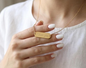 Engraved Name Bar Necklace, Custom Gold Bar Necklace, Couple Name Necklace,  Mother's Day Gift, Christmas Gifts for Her