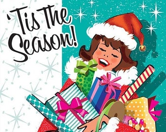 Giddy Girl With Gifts Christmas Cards, Package of 8  | Retro Christmas Cards | Stylish Lady Christmas Card