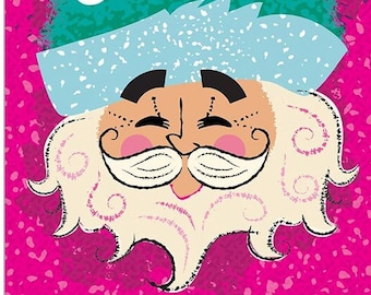 Very Merry Mod Santa Christmas Cards, Package of 8 | 1960s Style Christmas Card | Santa Christmas Card