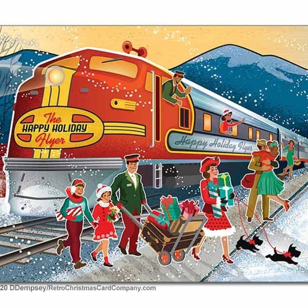 Vintage Train Station Christmas Cards, Package of 8  | Railroad Christmas Card | Train Xmas Cards | Railroad Holiday Cards