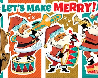 Santa Claus Band Christmas Cards, Package of 8 | Music Themed Christmas Cards