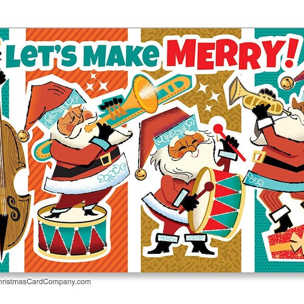 Santa Claus Band Christmas Cards, Package of 8 | Music Themed Christmas Cards