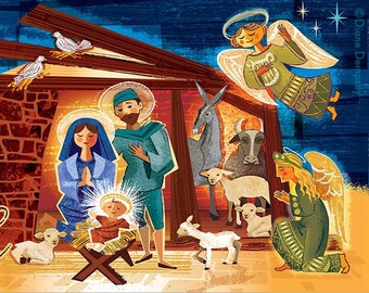 Peace On Earth Nativity Christmas Cards, Package of 8 |  Manger Scene Christmas Card | Religious Christmas Cards
