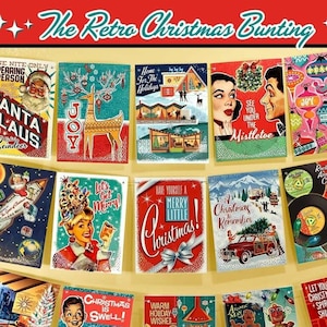 Retro Christmas Bunting, Garland, Banner - Hanging Vintage Style Holiday Decoration