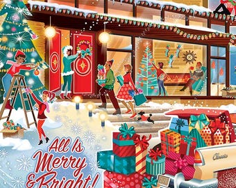 Festive Mid Century Modern House Christmas Cards - Package of 8 Cards with Envelopes
