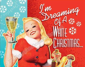 Dreaming Of A White (Wine) Christmas - Holiday Cards, Package of 8 | Drinking Christmas Cards | Wine Christmas Card | Funny Christmas Card