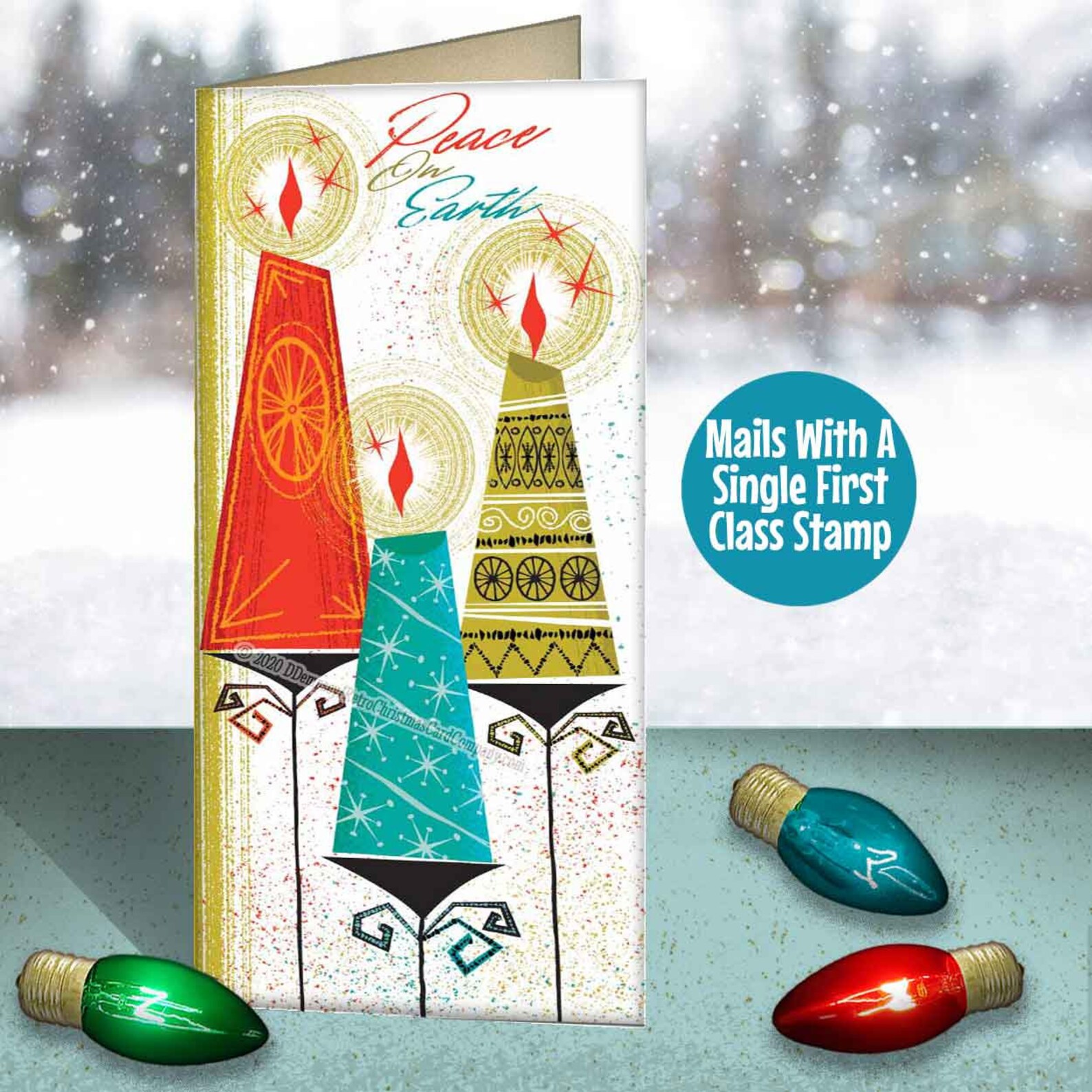 Midcentury Candles Christmas Cards Package of 8 Retro Etsy