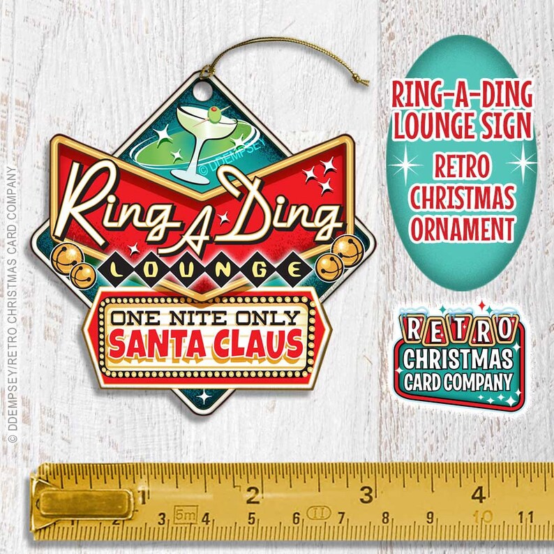 Ring-a-Ding Lounge Sign Christmas Ornament Retro Christmas Ornament Vintage Style Christmas Ornament image 2