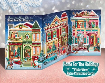 Home For The Holidays Christmas Cards | Package of 8 Cards and Envelopes | Large 3 Panel Trifold Displayable Christmas Cards