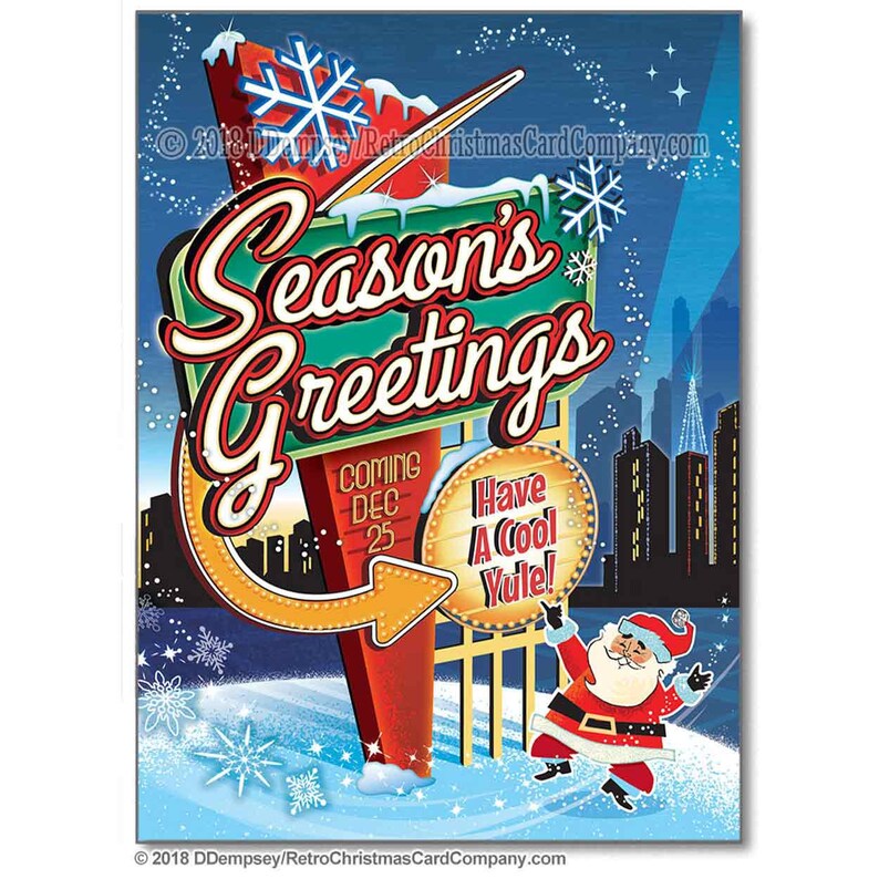 Seasons Greetings Retro Neon Sign Christmas Cards Package of Etsy