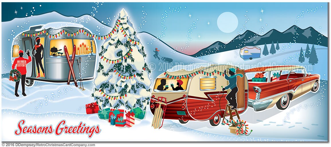Vintage Travel Trailer Christmas Cards 8 cards color env.