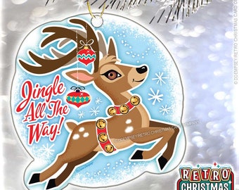 Flying Reindeer Christmas Ornament | Retro Christmas Tree Ornament | Metal Tree Ornament