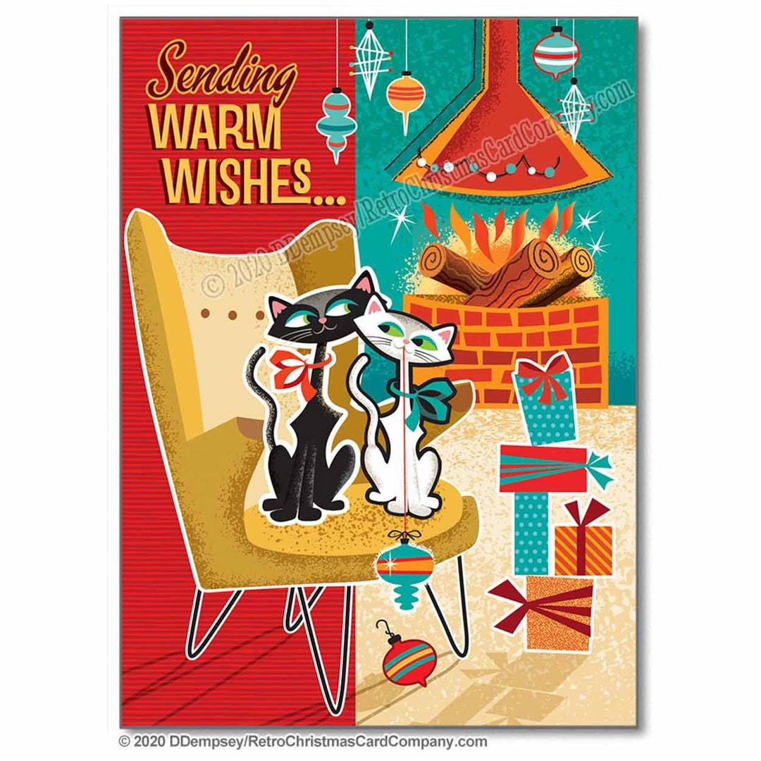 Cozy Cats Christmas Cards Package of 8 Retro Cat Christmas Etsy