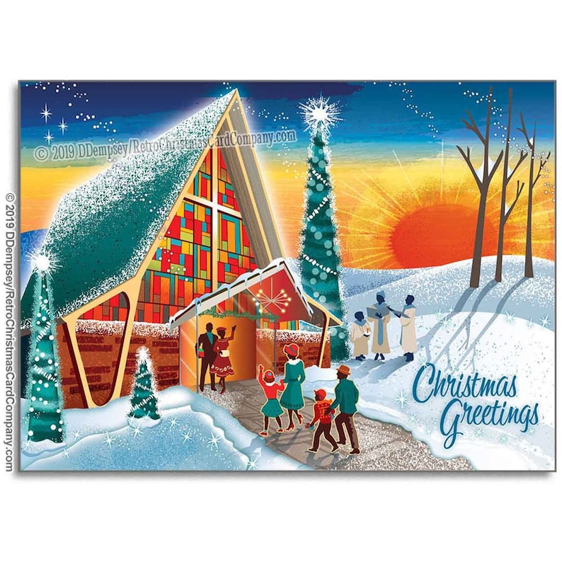 Midcentury Modern Church Christmas Cards Package of 8 Etsy