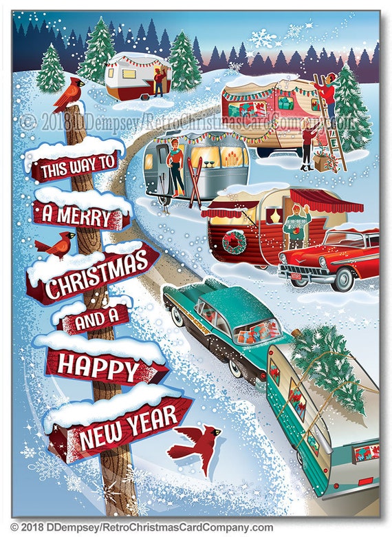 Winter Vintage Campers Christmas Cards Package of 8 Camper | Etsy