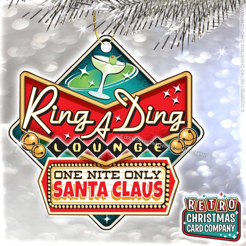 Ring-a-Ding Lounge Sign Christmas Ornament Retro Christmas Ornament Vintage Style Christmas Ornament image 1