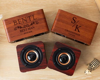 Personalized Bluetooth Speaker, Custom Groomsmen Gifts, Bridesmaid Gifts, Father's Day Gift, Engraved Mini Wood Speaker, Gift for Friends