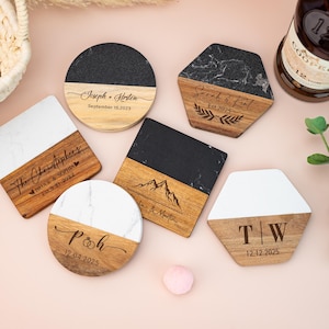 Custom Coasters Set, Drink Coaster, Wedding / Engagement / Anniversary Housewarming Gift, Party Favors Gift, New Home Gift, Gifts for Couple