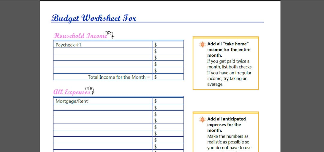 Monthly Budget Worksheet for Beginners - Etsy