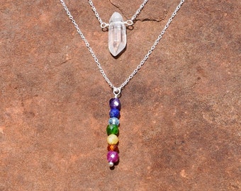 Gemstone 7 Chakra Necklace, Sterling Silver Pride Yoga Jewelry - I am Aligned