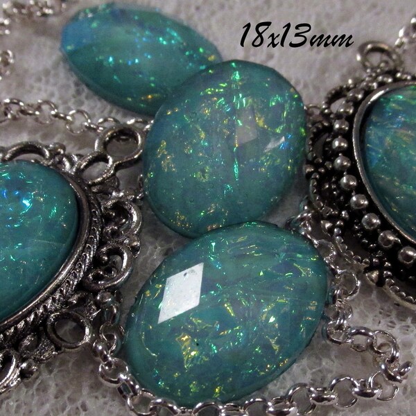 18x13mm - .15 each - 30pc LOT - Aqua Opal - Faceted Acrylic Cabochon : sku 11.24.12.10 - E19