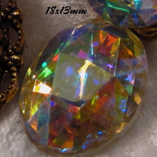 CZECH GLASS - 18x13mm - .70 each - 10pc Lot - Crystal AB -  Faceted Cabochon : sku 06.06.13.5 - S5