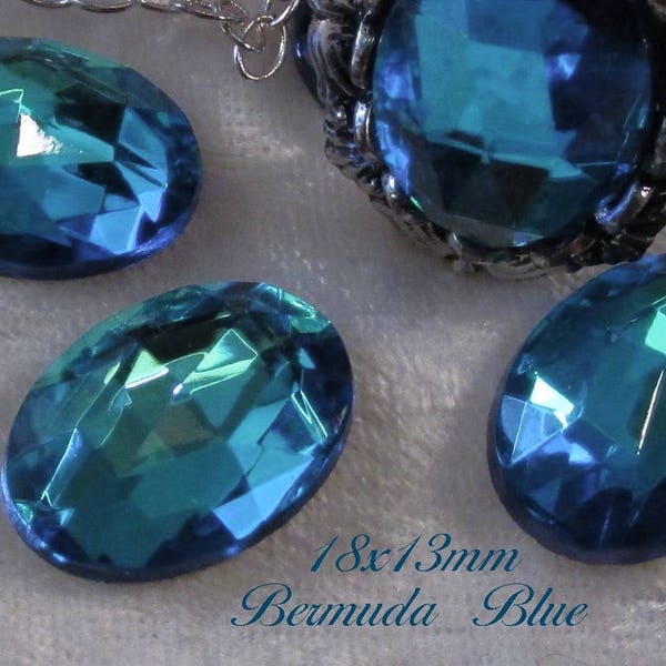 CZECH GLASS -18x13mm - .70 each - 10 pc LOT - Bermuda Blue - Faceted Cabochon : sku 07.25.13.3 - B31