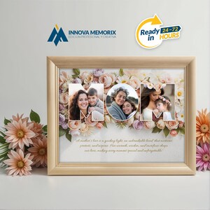 Personalized MOM Photo Collage | Mother’s Day Gift with 3 Photos | Floral Letter Art with Custom Quote & Vintage Effects, Ready to Print