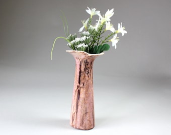 Vintage Art Pottery Vase Organic Petal Design, Free Form Ceramic Vase Mauve Pink Brown