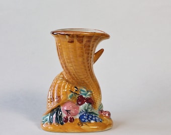 Vintage Cornucopia Vase With Fruit Design 1950s Mid-Century Decor Japan