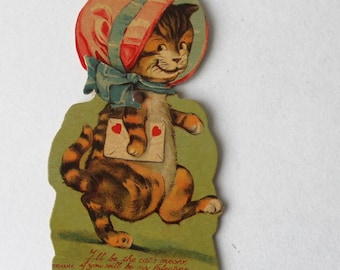 Vintage Mechanical Cat Valentine Card Happy Sad Face 1930s