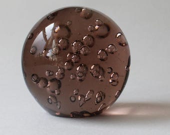 Controlled Bubble Paperweight Round Glass Amber Brown 3 1/2"