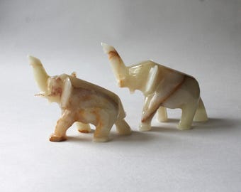Vintage Elephant Figurines Carved Onyx Set of Two