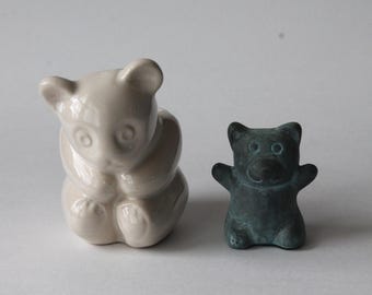 Vintage Haeger Bear Planter and Blue Metal Bear Paperweight Figurine