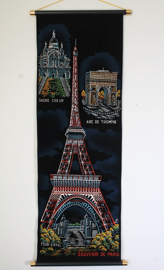 ALORS PARISストール 140✖︎140コンコルド広場アローパリドゥロワー Vintage Paris Black Velvet Wall Scroll: Eiffel Tower Souvenir - Etsy